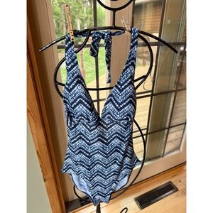 The Collection Debenhams Blue Chevron Halter One Piece Swimsuit Womens Size 14